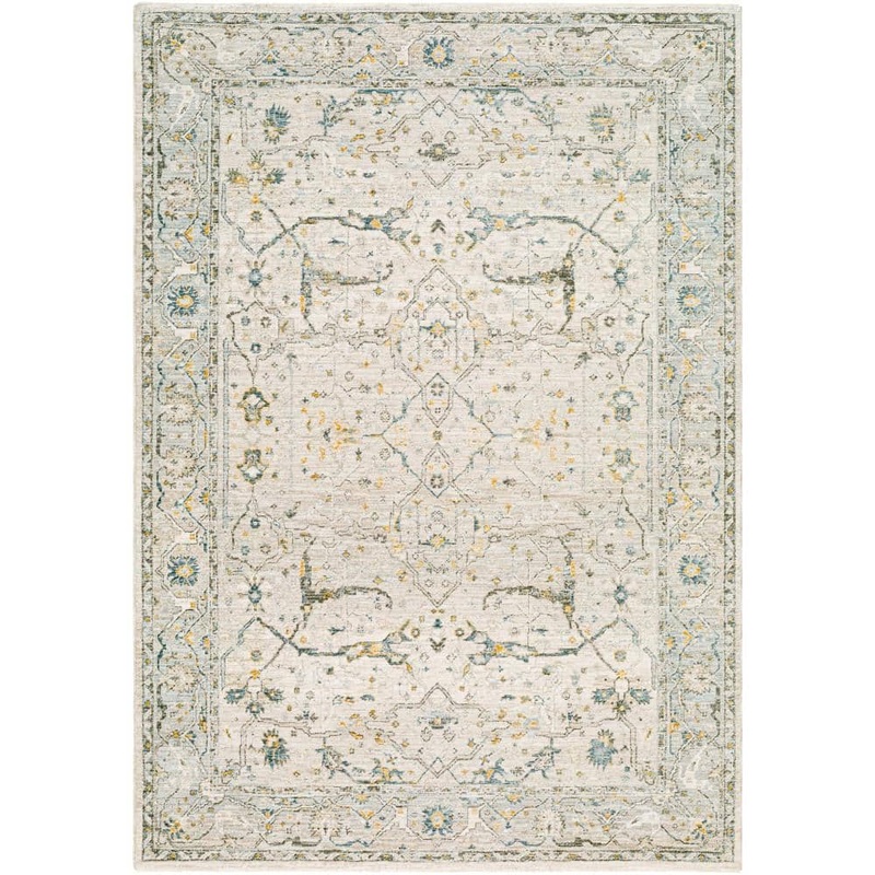 Livabliss Lindley Gray/Blue 9 ft. x 12 ft. Border Indoor Area Rug S00161073755