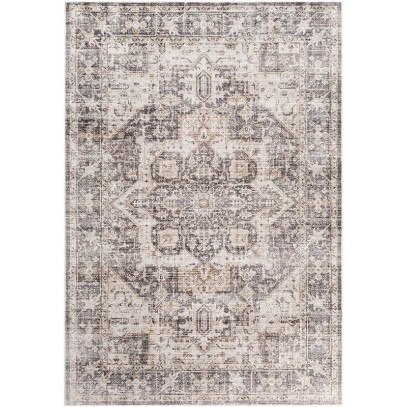 Livabliss Menena Charcoal Doormat 3 ft. x 4 ft. Machine-Washable Medallion Indoor Area Rug S00161068562
