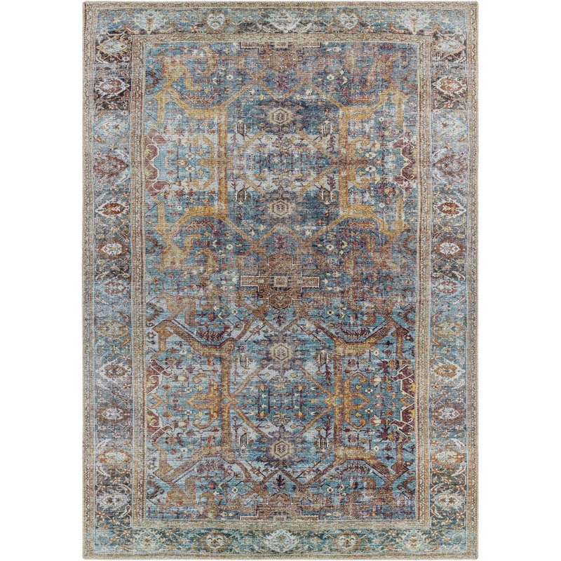 Livabliss Nikolas Blue/Camel 3 ft. x 8 ft. Runner Indoor Machine-Washable Area Rug S00161068138
