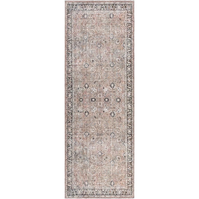 Livabliss Vernon Taupe/Rose 3 ft. x 12 ft. Indoor Machine-Washable Area Rug S00161051205
