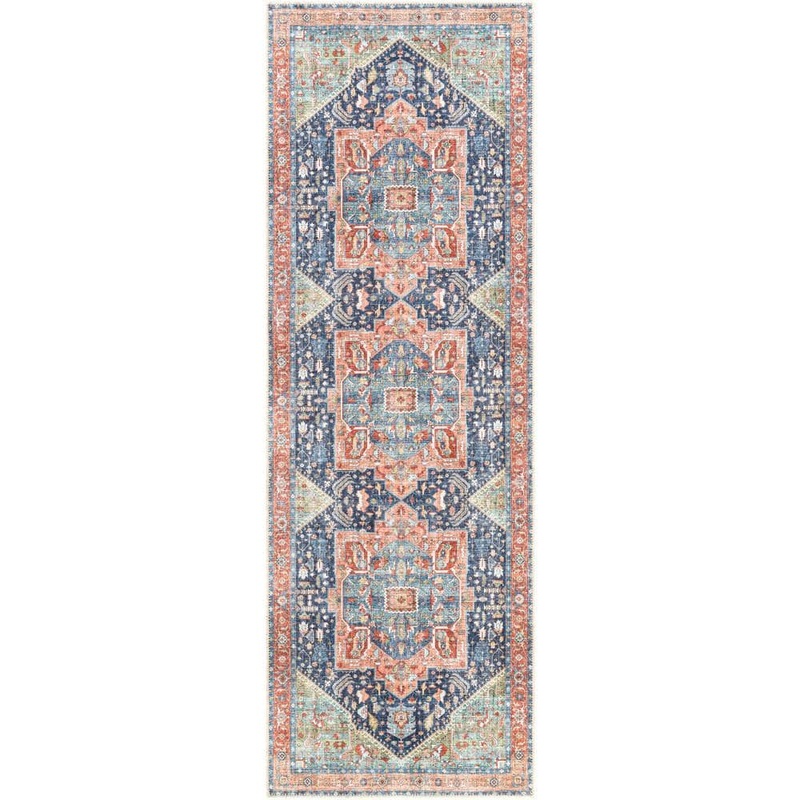Livabliss Candy Peach/Navy 3 ft. x 16 ft. Indoor Machine-Washable Area Rug S00161058500