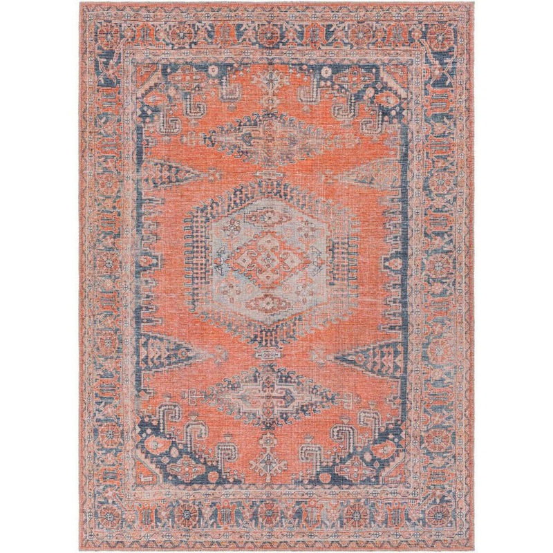 Livabliss Dauphin Orange/Navy 5 ft. x 7 ft. Indoor Machine-Washable Area Rug S00161051249