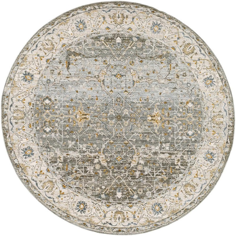 Livabliss Dresden 8 ft. Round Charcoal/Blue Oriental Indoor Area Rug DRE2310-710RD