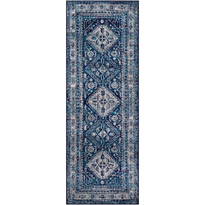 Livabliss Havana Navy Traditional 3 ft. x 14 ft. Runner Indoor Area Rug S00161069847