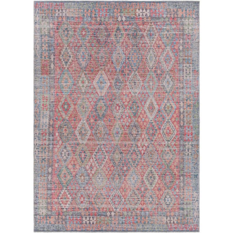 Livabliss Hull Red/Navy 8 ft. x 10 ft. Indoor Machine-Washable Area Rug S00161051356