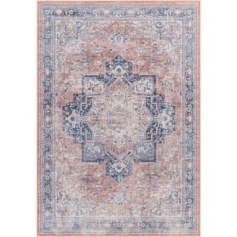 Livabliss Sadie Rust/Blue 3 ft. x 7 ft. Runner Indoor Machine-Washable Area Rug S00161068208