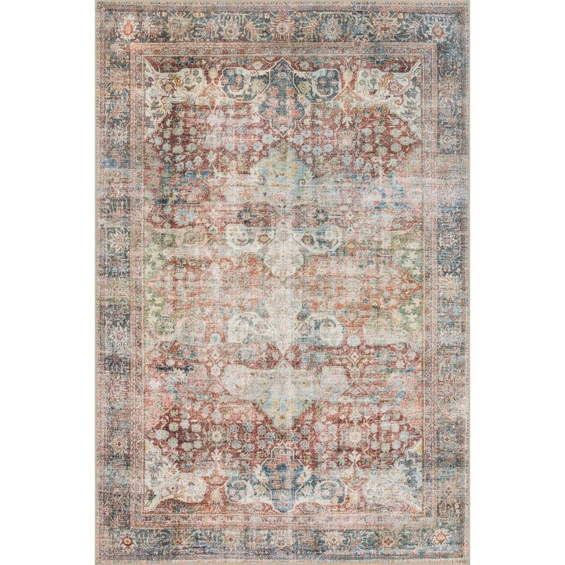 Loloi Loren Brick/Multi 5 ft. x 7 ft. 6 in. Distressed Bohemian Printed Area Rug LORELQ-14BKML5076