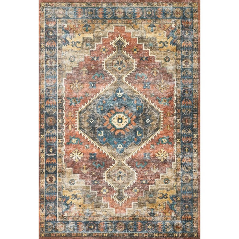 Loloi Skye Rust/Blue 9 ft. x 12 ft. Printed Boho Vintage Area Rug SKYESKY-11RUBB90C0