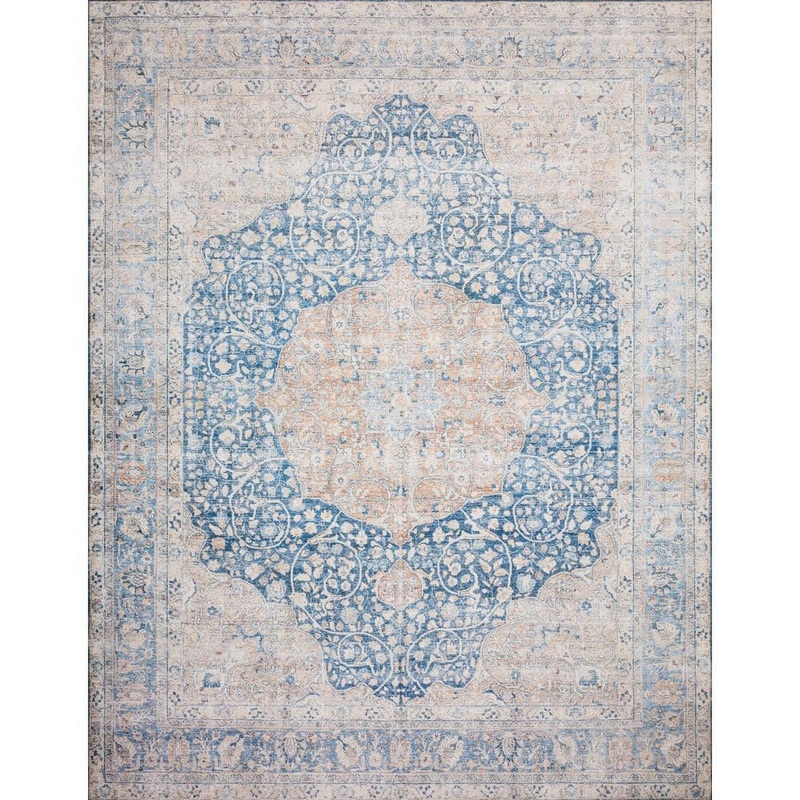 Loloi Layla Blue/Tangerine 3 ft. 6 in. x 5 ft. 6 in. Distressed Bohemian Printed Area Rug LAYLLAY-07BBTG3656