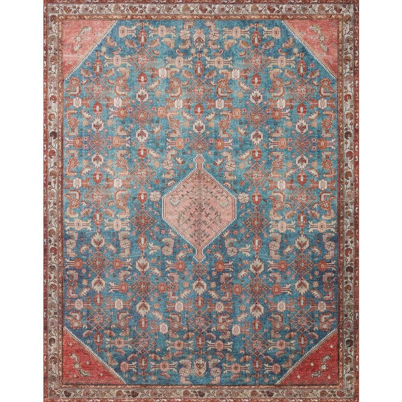 Loloi Layla Marine/Clay 7 ft. 6 in. x 9 ft. 6 in. Distressed Bohemian Printed Area Rug LAYLLAY-10NNCG7696