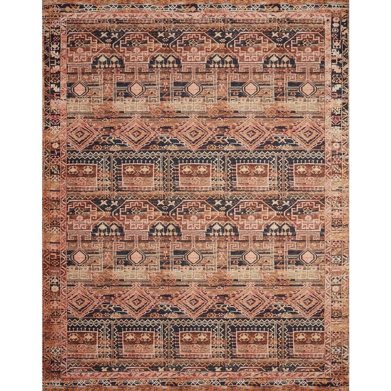 Loloi Layla Mocha/Blush 3 ft. 6 in. x 5 ft. 6 in. Distressed Bohemian Printed Area Rug LAYLLAY-14MCBH3656