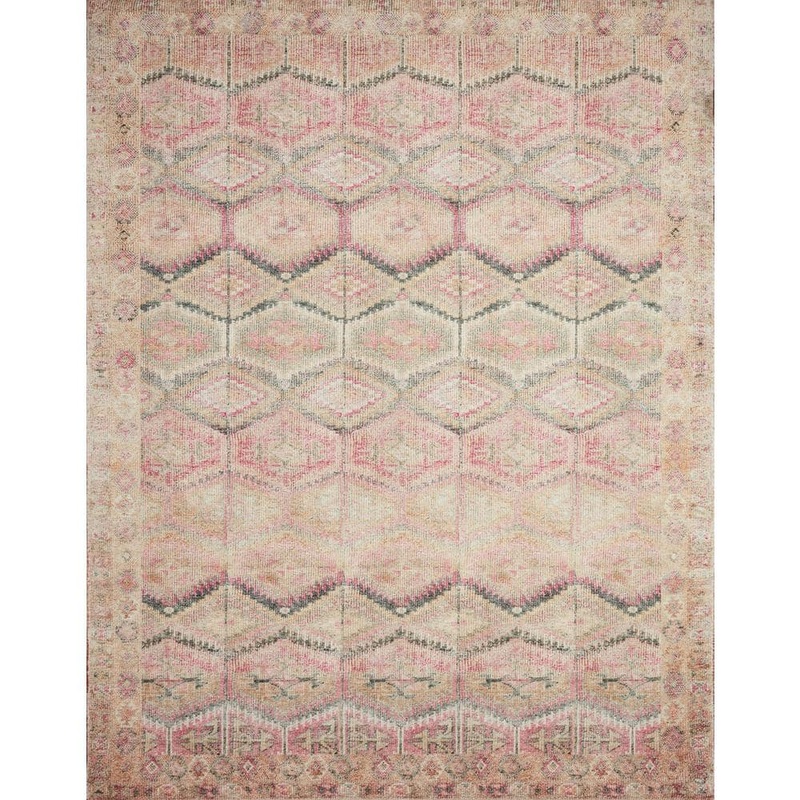 Loloi Layla Pink/Lagoon 7 ft. 6 in. x 9 ft. 6 in. Distressed Bohemian Printed Area Rug LAYLLAY-17PILJ7696