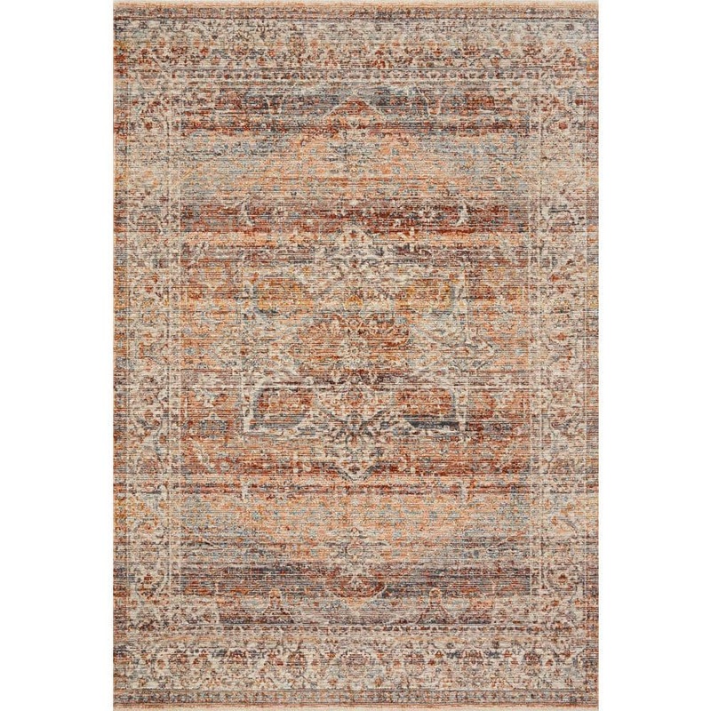 Loloi Lourdes Tangerine/Ocean 2 ft. 7 in. x 12 ft. Distressed Oriental Runner Area Rug LOURLOU-07TGOC27C0