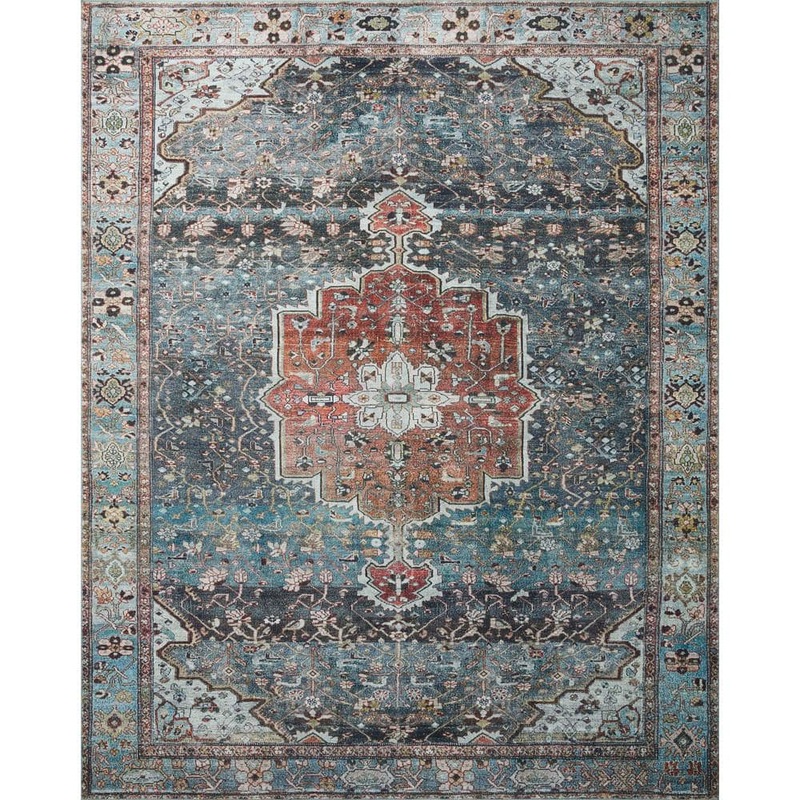 Loloi Margot Ocean/Brick 2 ft. 6 in. x 11 ft. 6 in. Bohemian Vintage Printed Plush Runner Rug MARGMAT-05OCBK26B6