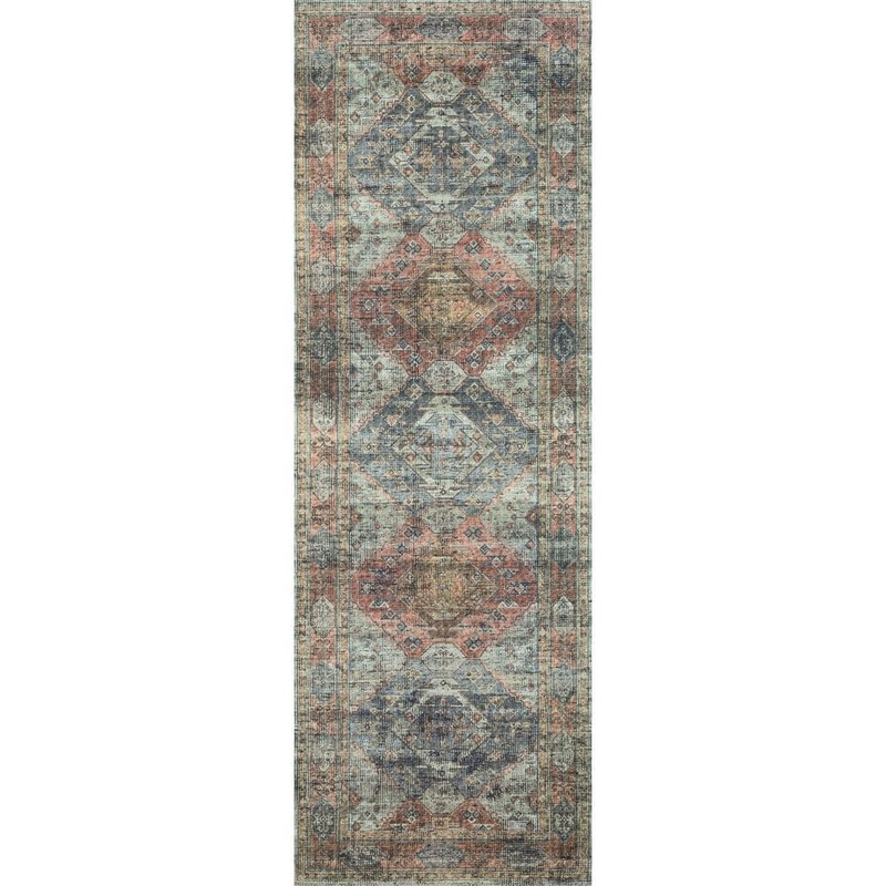 Loloi Skye Apricot/Mist 2 ft.-6 in. x 10 ft. Runner Printed Distressed Oriental Area Rug SKYESKY-06APMI26A0