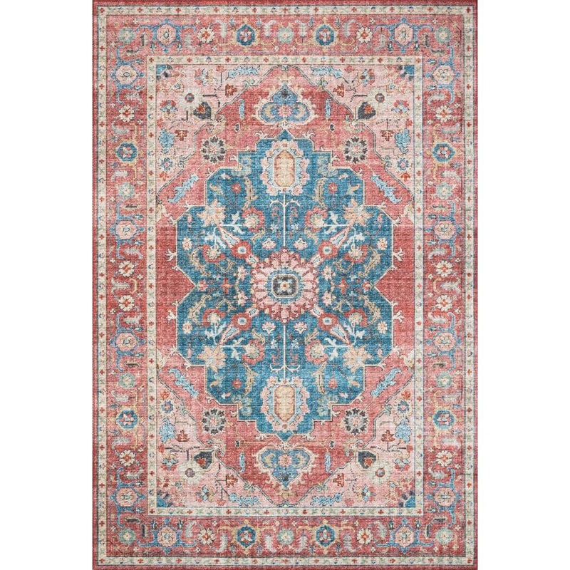 Loloi Skye Brick/Ocean 5 ft. x 7 ft. 6 in. Printed Boho Vintage Area Rug SKYESKY-05BKOC5076