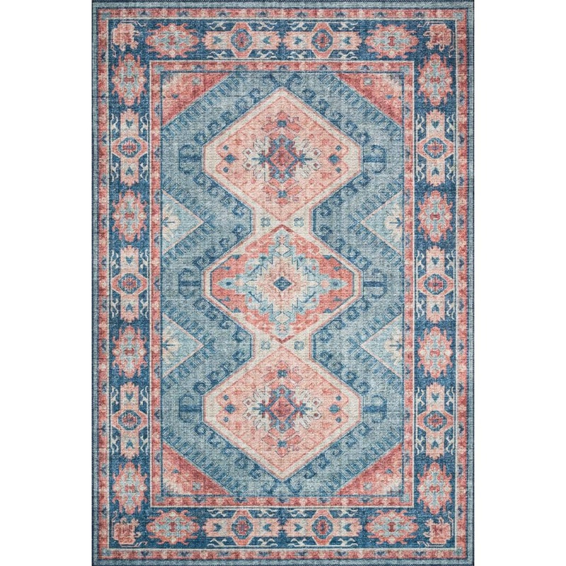 Loloi Skye Turquoise/Terracotta 5 ft. x 7 ft. 6 in. Printed Boho Vintage Area Rug SKYESKY-03TQTC5076