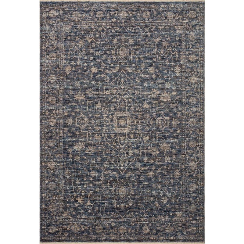 Loloi Sorrento Midnight/Natural 9 ft. 6 in. x 9 ft. 6 in. Round Oriental Fringe Area Rug SORRSOR-01MDNA960R