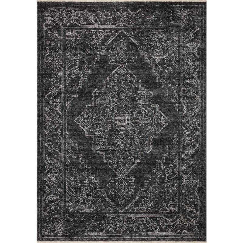 Loloi Vance Black/Dove 1 ft. x 1 ft. Traditional Fringed Sample Area Rug VANCVAN-03CCDV160S