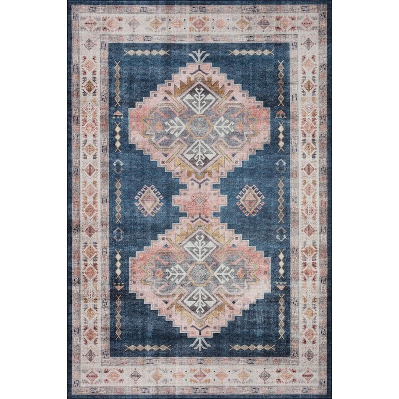 Loloi Heidi Denim/Blush 3 ft. 6 in. x 5 ft. 6 in. Southwestern Printed Area Rug HEIDHEI-03DEBH3656