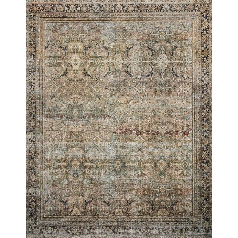 Loloi Layla Olive/Charcoal 2 ft. 6 in. x 9 ft. 6 in. Distressed Oriental Printed Runner Rug LAYLLAY-03OLCC2696
