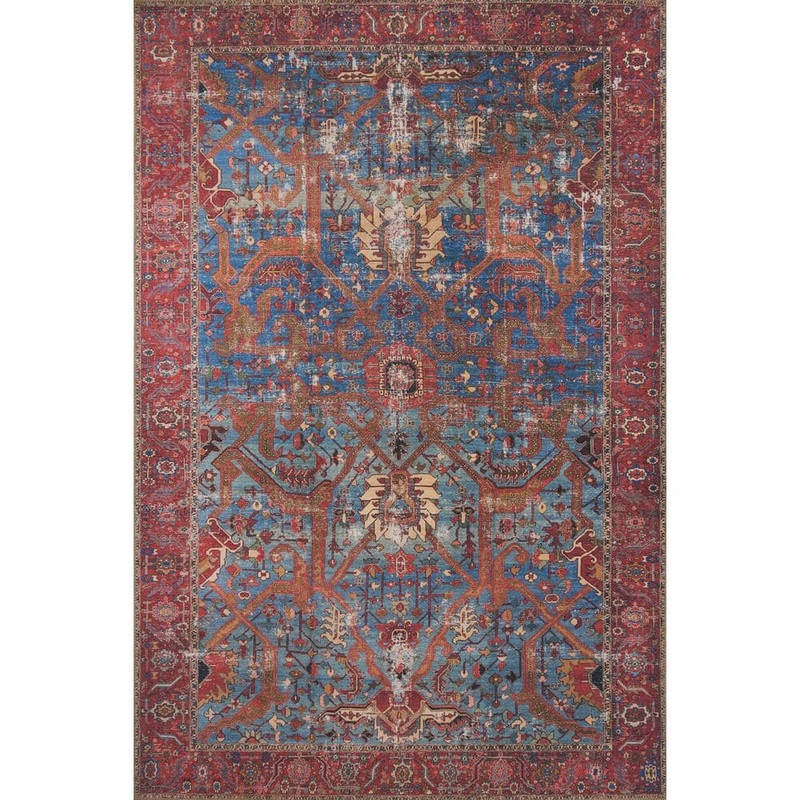 Loloi Loren Blue/Red 2 ft. 6 in. x 7 ft. 6 in. Distressed Bohemian Printed Runner Rug LORELQ-10BBRE2676