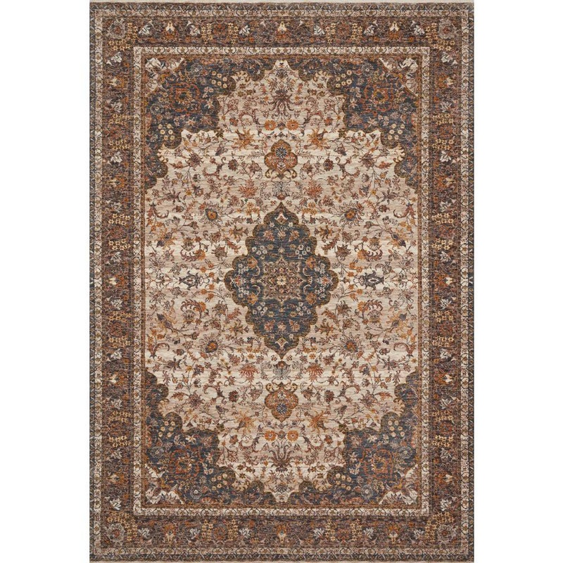 Loloi Lourdes Natural/Ocean 2 ft. 8 in. x 2 ft. 8 in. Round Distressed Oriental Area Rug LOURLOU-01NAOC280R