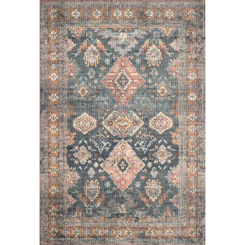 Loloi Skye Sea/Rust 6 ft. x 6 ft. Round Printed Distressed Oriental Area Rug SKYESKY-10SURU600R