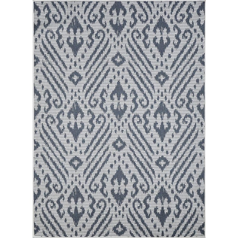 LOOMAKNOTI Breyleigh Calitrah Cream/Blue 5 ft. 3 in. x 7 ft. 3 in. Ikat Polypropylene Indoor/Outdoor Area Rug EB005.230.55