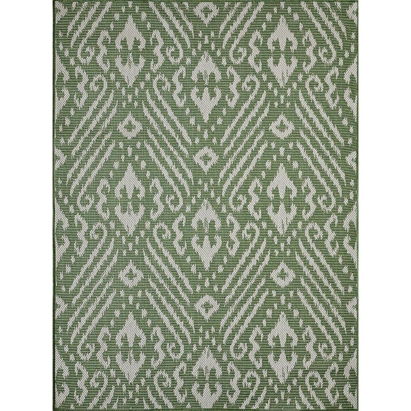 LOOMAKNOTI Breyleigh Calitrah Green 2 ft. x 3 ft. Ikat Polypropylene Indoor/Outdoor Area Rug EB005.329.08