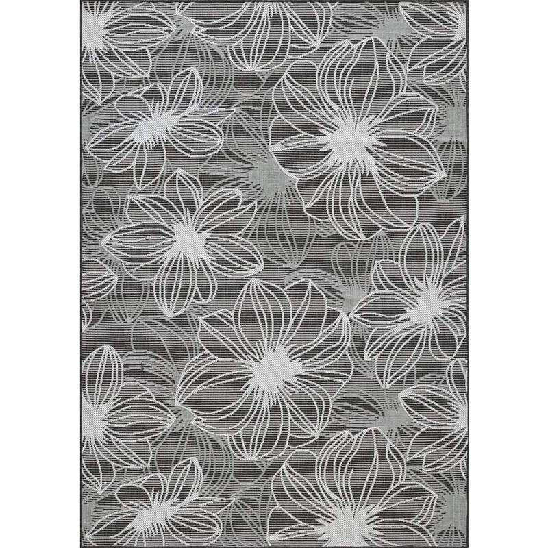 LOOMAKNOTI Breyleigh Cerimia Gray 6 ft. 7 in. x 9 ft. 2 in. Floral Polypropylene Indoor/Outdoor Area Rug EB007.330.60