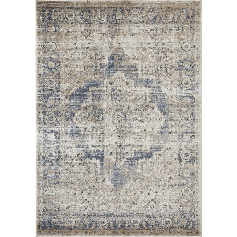 LOOMAKNOTI Kehleigh Alarik Cream 5 ft. 3 in. x 7 ft. 3 in. Oriental Polypropylene Indoor Area Rug EK005.49.51