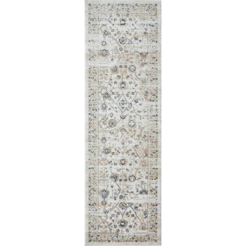 LOOMAKNOTI Kehleigh Oviel Cream 2 ft. x 6 ft. 7 in. Oriental Polypropylene Indoor Runner Rug EK013.04.12