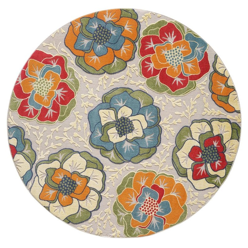 MILLERTON HOME Ava Ivory 8 ft. Round Modern Floral Indoor/Outdoor Area Rug MIL6936710X710RO