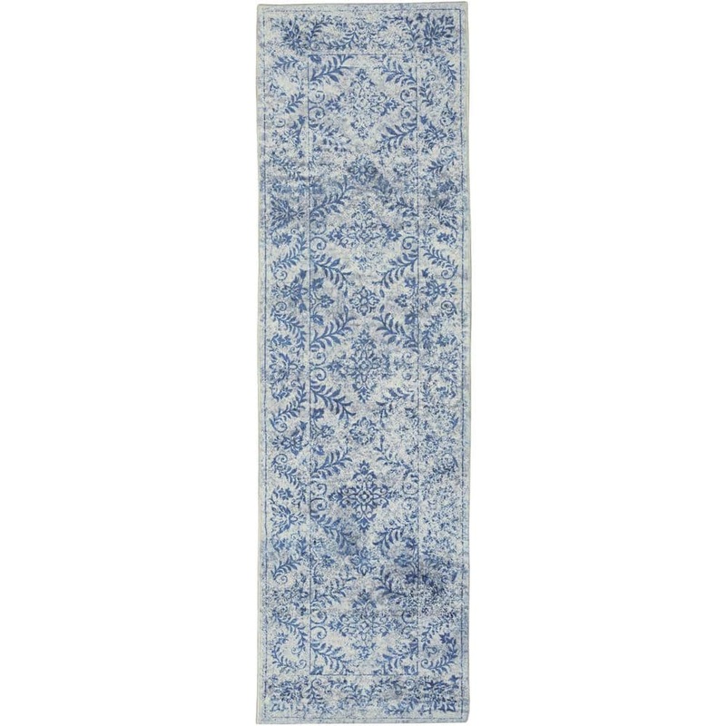MILLERTON HOME Maeva Blue Bordered Transitional 2 ft. x 7 ft. Runner Rug MIL28172X7