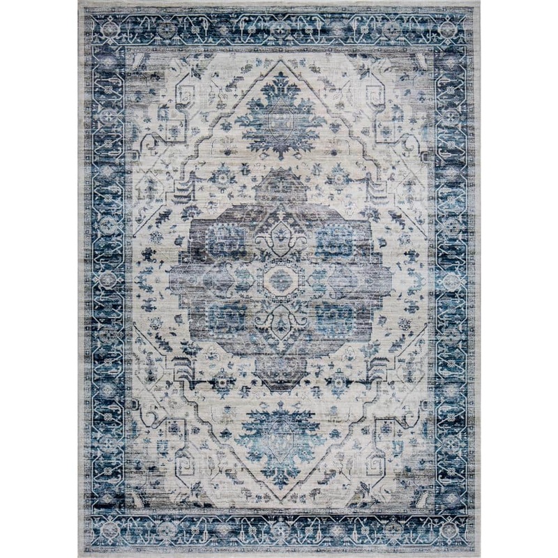 MILLERTON HOME Maeva Ivory/Blue 8 ft. x 10 ft. Bordered Traditional Area Rug MIL282176X10