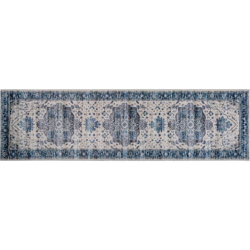 MILLERTON HOME Maeva Ivory/Blue Bordered Traditional 2 ft. x 7 ft. Runner Rug MIL28212X7