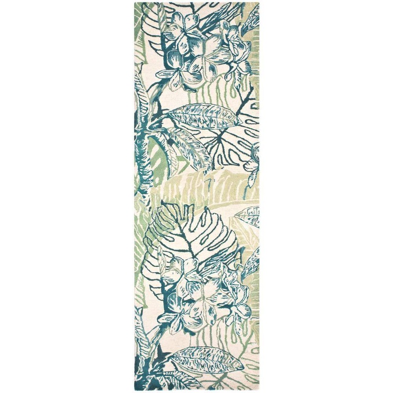 MILLERTON HOME Reva Greige 2 ft. x 10 ft. Tropical Leaves Hand-Tufted Wool Runner Rug MIL318426X10RU