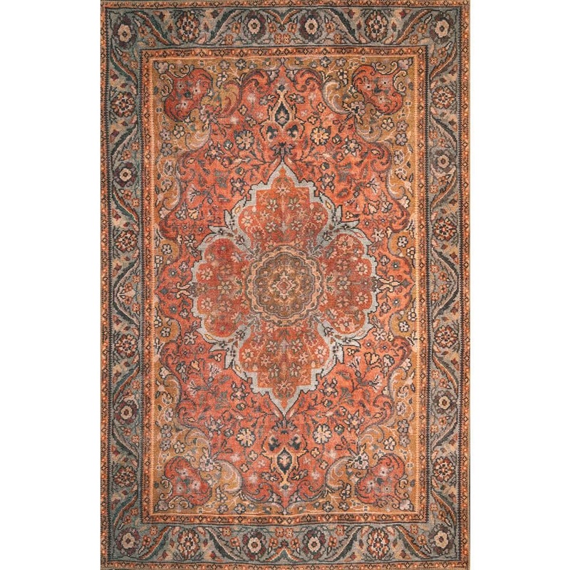 MILLERTON HOME Cayetana Rust 8 ft x 10 ft. Vintage Distressed Machine Washable Area Rug MIL480676X96