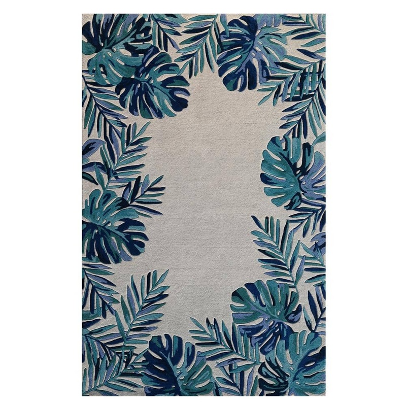 MILLERTON HOME Kai Ivory/Blue 5 ft. x 8 ft. Tropical and Transitional Hand-Tufted Wool Area Rug MIL30045X8