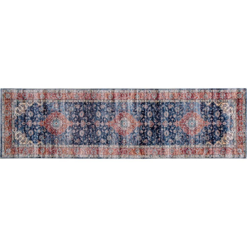 MILLERTON HOME Maeva Navy Ikat Traditional 2 ft. x 7 ft. Runner Rug MIL28202X7