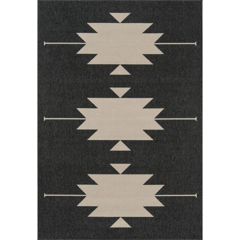 Momeni Baja Charcoal 2 x 4 ft. Minimalist Aztec Machine Made Geometric Polypropylene Rectangle Area Rug BAJA0BAJ34CHR1837