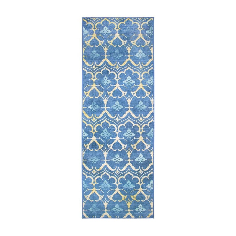 My Magic Carpet Leilani Damask Blue 2.5 ft. x 7 ft. Machine Washable Runner Rug 340733WEB