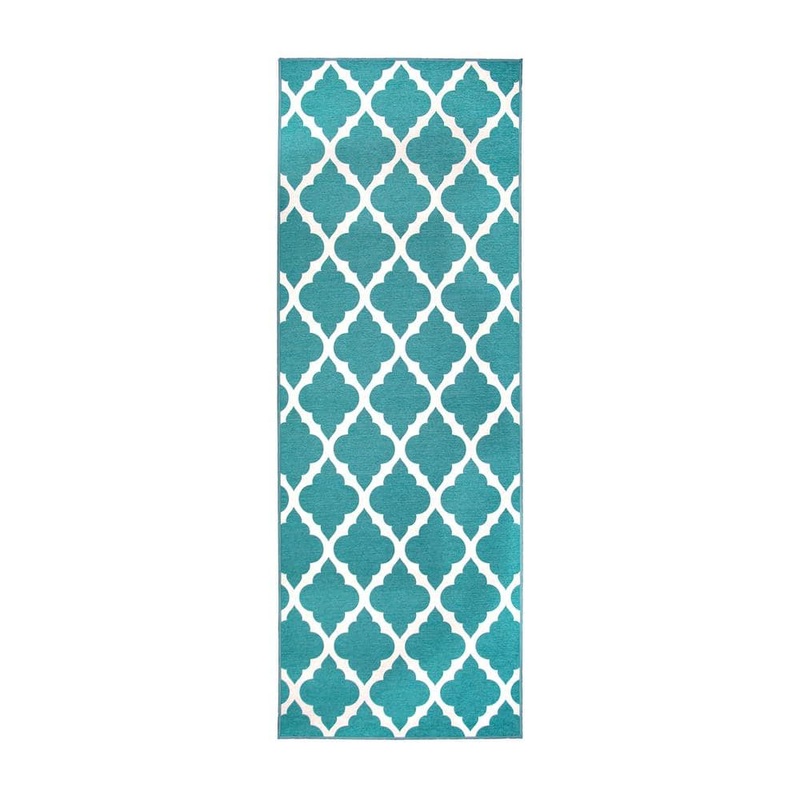 My Magic Carpet Moroccan Trellis Teal 2.5 ft. x 7 ft. Machine Washable Runner Rug 361469WEB
