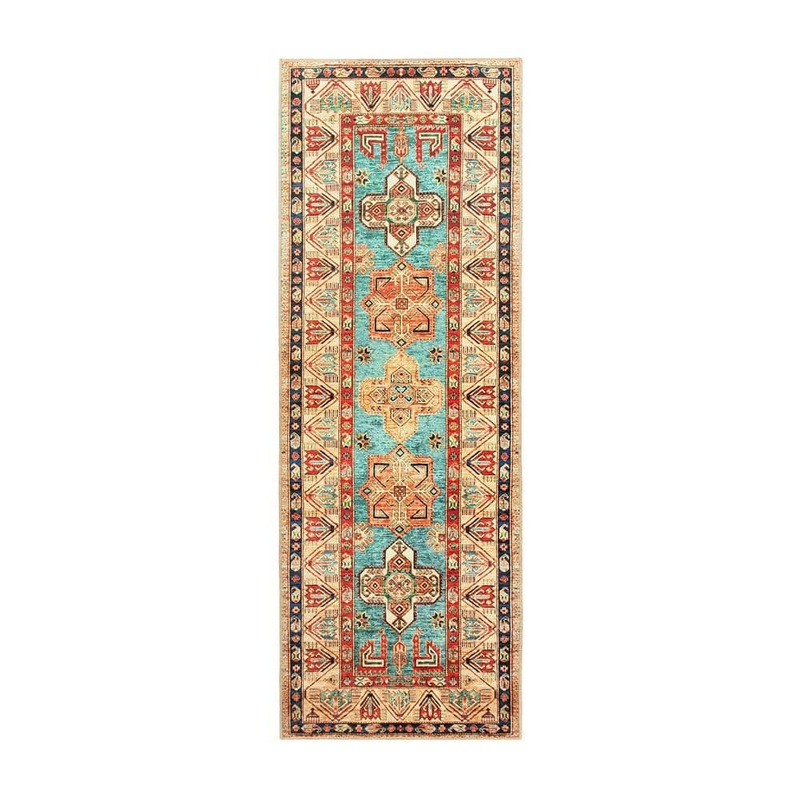 My Magic Carpet Ottoman Turquoise Medallion Washable 2.5 ft. x 7 ft. Runner Rug 340863WEB
