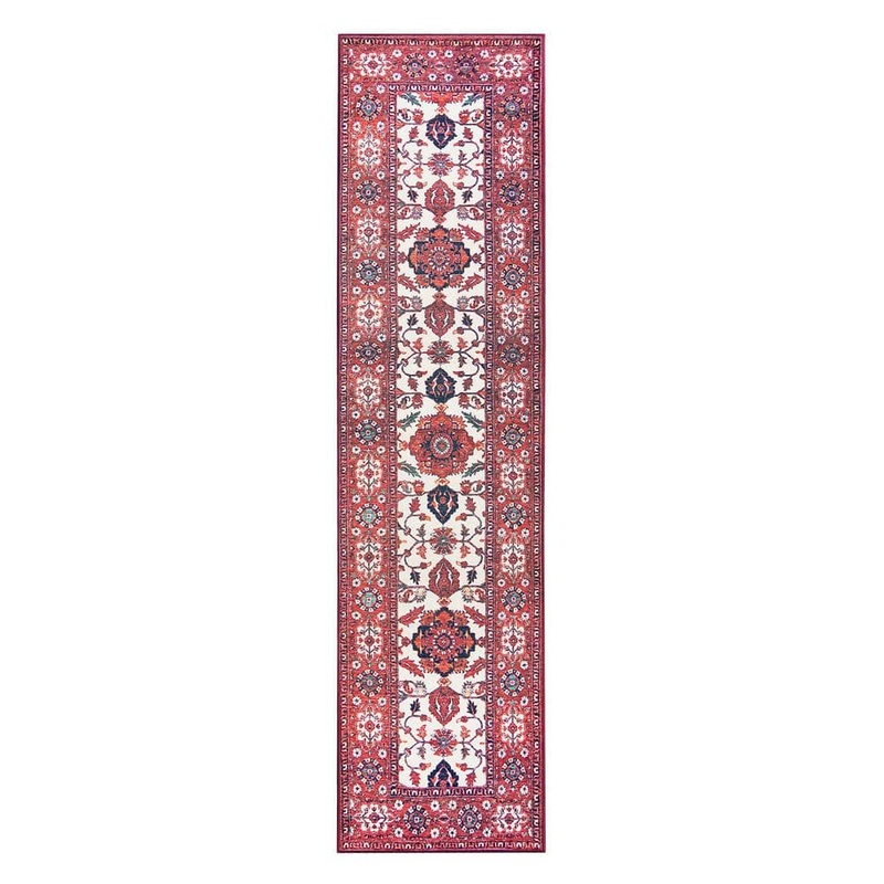 My Magic Carpet Ramage Maroon Medallion 2.5 ft. x 10 ft. Washable Runner Rug 425984WEB