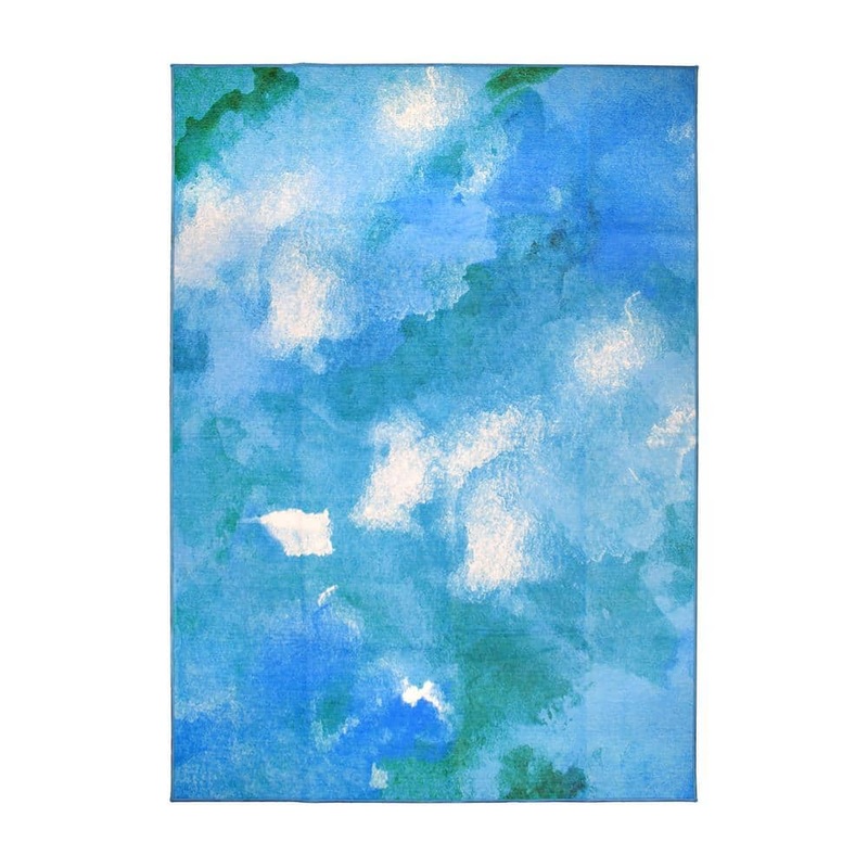 My Magic Carpet Watercolor Aqua Blue 5 ft. x 7 ft. Abstract Washable Area Rug 340519WEB
