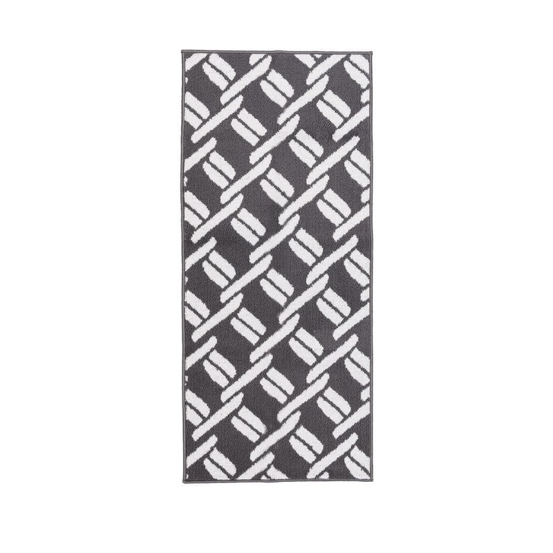 Nautica Washable Skid Resistant Dark Grey/White  2.2 ft. x 5 ft. All Loop Tufted Area Rug NAA016599