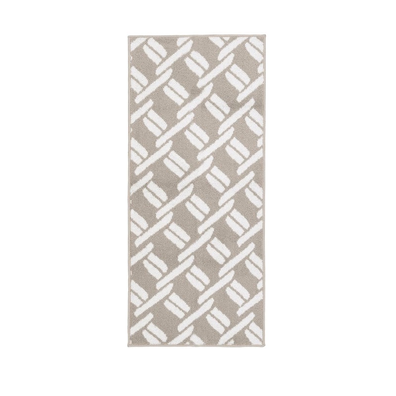 Nautica Washable Skid Resistant Light Grey/White  2.2 ft. x 5 ft. All Loop Tufted Area Rug NAA016595