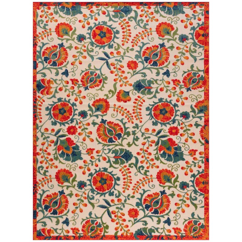 Nourison Aloha Red Multicolor 10 ft. x 14 ft. Floral Contemporary Indoor/Outdoor Area Rug 952509